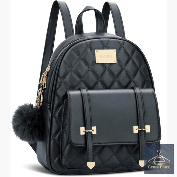 Vegan Leather Quilted Mini Backpack Daypack with Adjustable Straps and Pockets main image 7